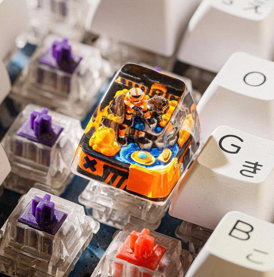 Astronaut – Orange Fishing Artisan Keycap: Miniature Art on Every Keystroke