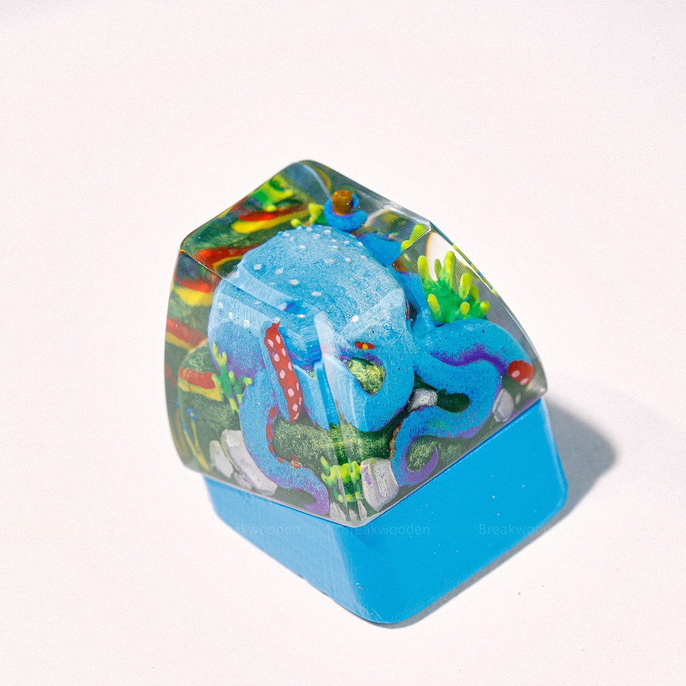 Blue Octopus Artisan Keycap Breakwooden