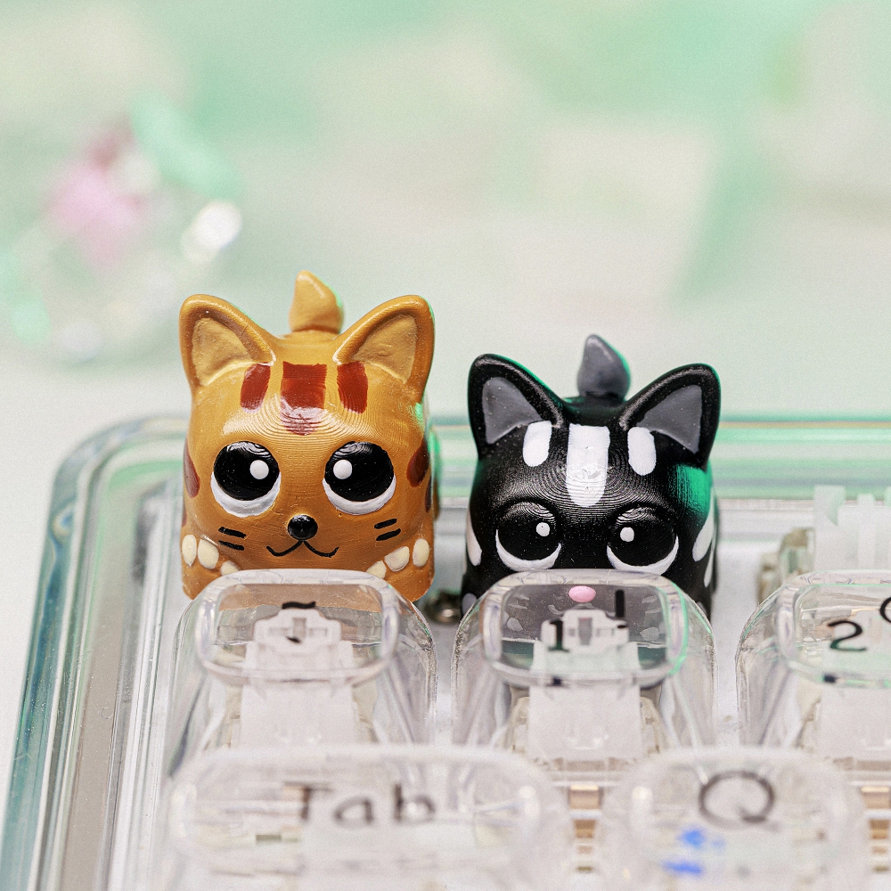Brown and Black Cat Artisan Keycap Breakwooden