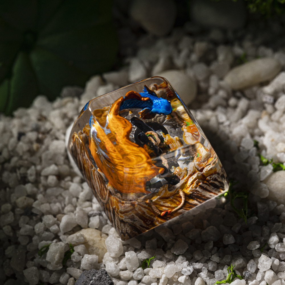 Brown and Blue Koi Fish Artisan Keycap Breakwooden