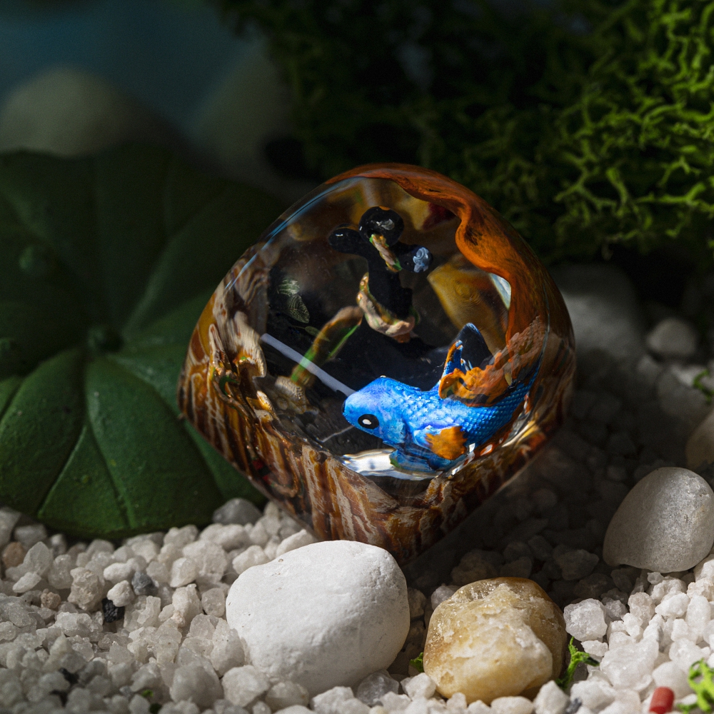 Brown and Blue Koi Fish Artisan Keycap Breakwooden