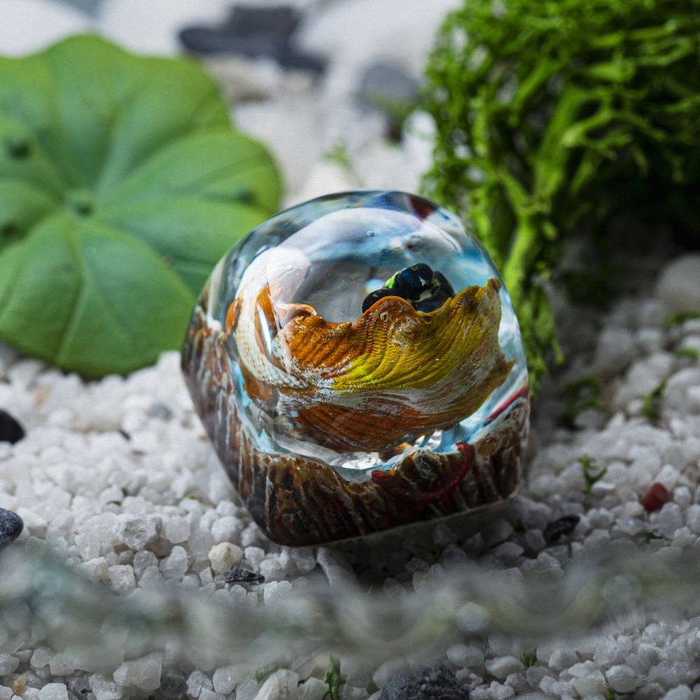 Brown and Blue Koi Fish Artisan Keycap Breakwooden