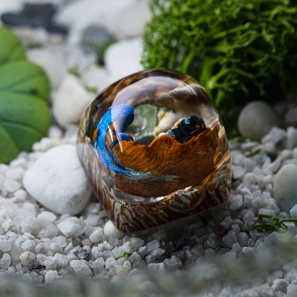 Brown and Blue Koi Fish Artisan Keycap Breakwooden