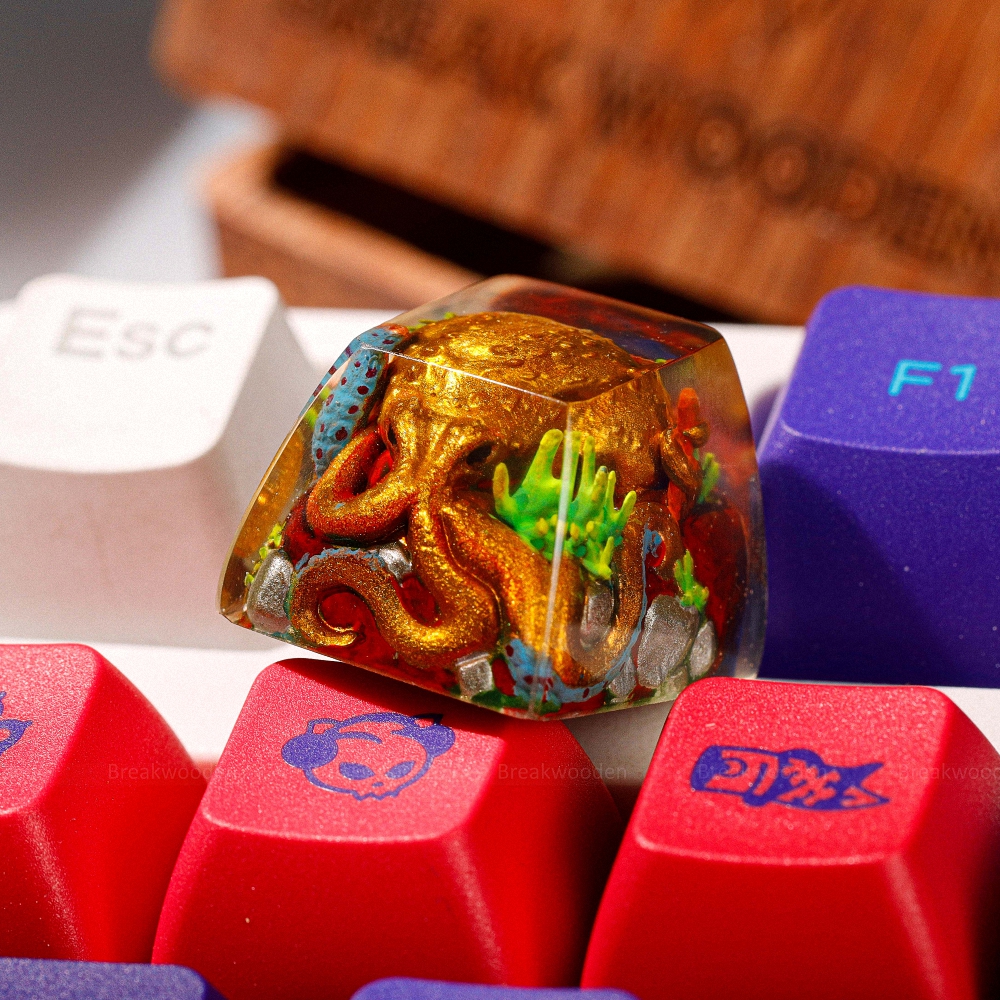 Gold Octopus Artisan Keycap Breakwooden