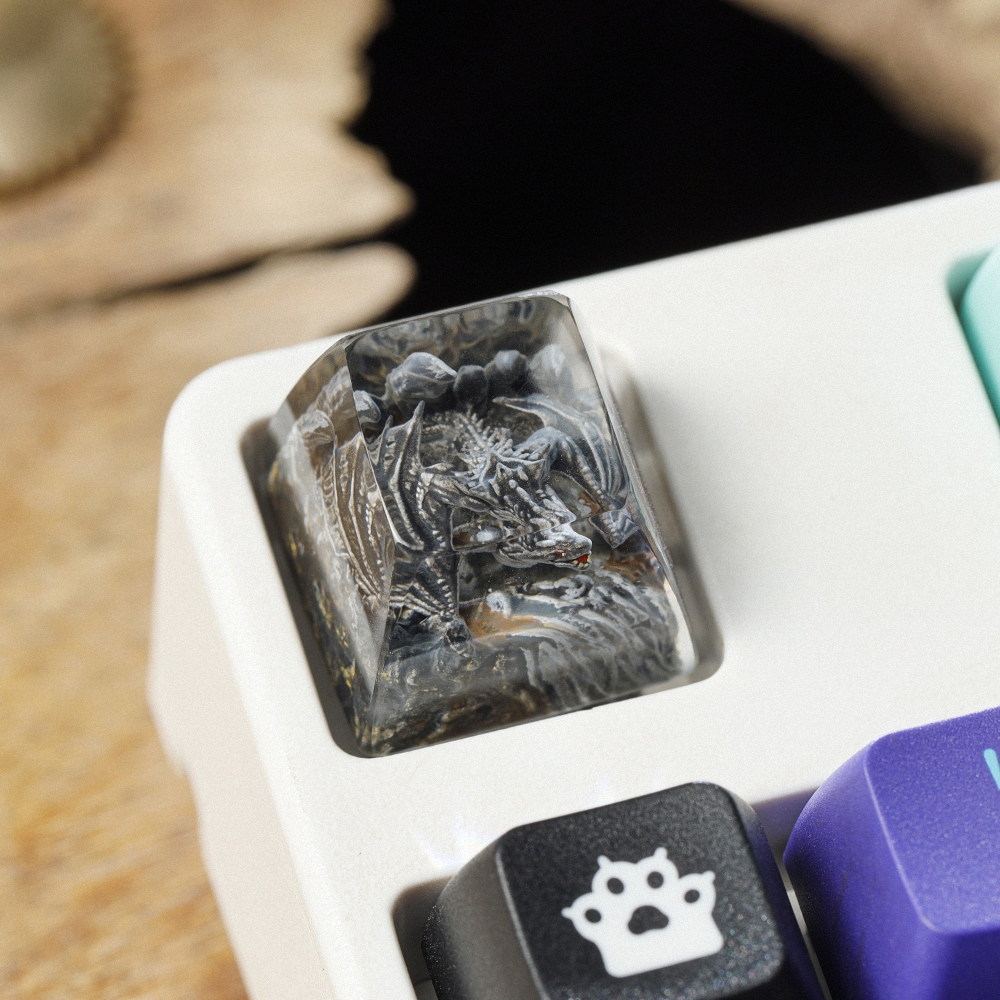 Gray Dragon Artisan Keycap Breakwooden 9