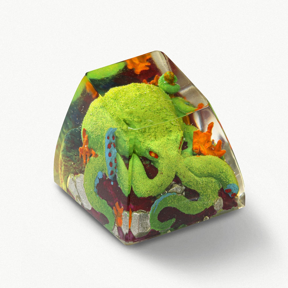Green Octopus Artisan Keycap Breakwooden