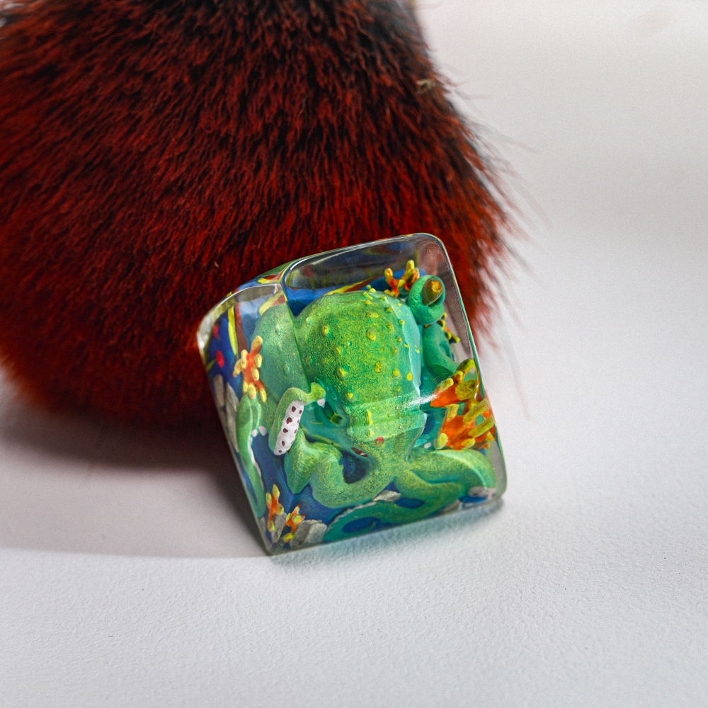 Green Octopus Artisan Keycap Breakwooden