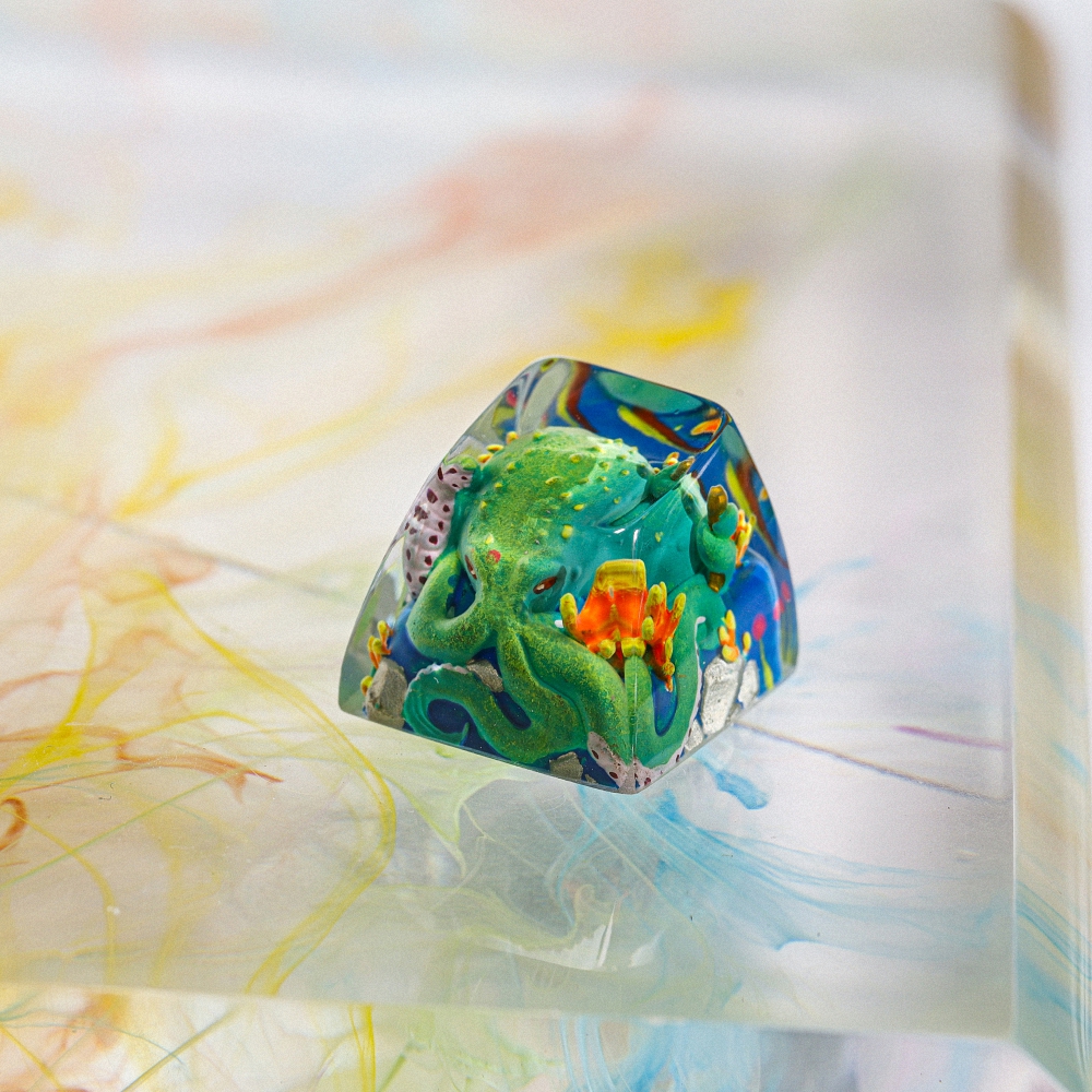 Green Octopus Artisan Keycap Breakwooden 2