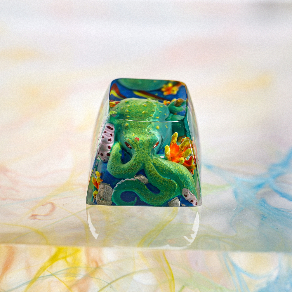 Green Octopus Artisan Keycap Breakwooden 2