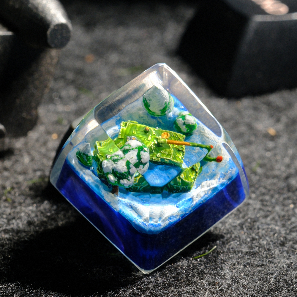 Green Tank Artisan Keycap Breakwooden
