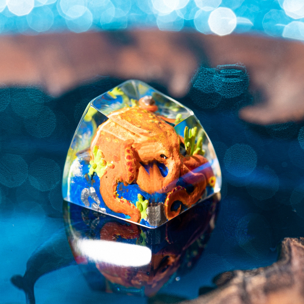 Orange Octopus Artisan Keycap Breakwooden