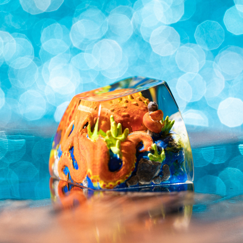 Orange Octopus Artisan Keycap Breakwooden
