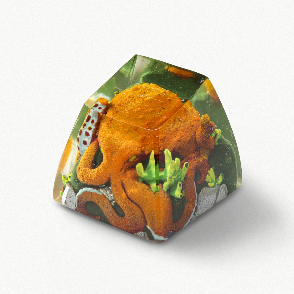 Orange Octopus Artisan Keycap Breakwooden 2