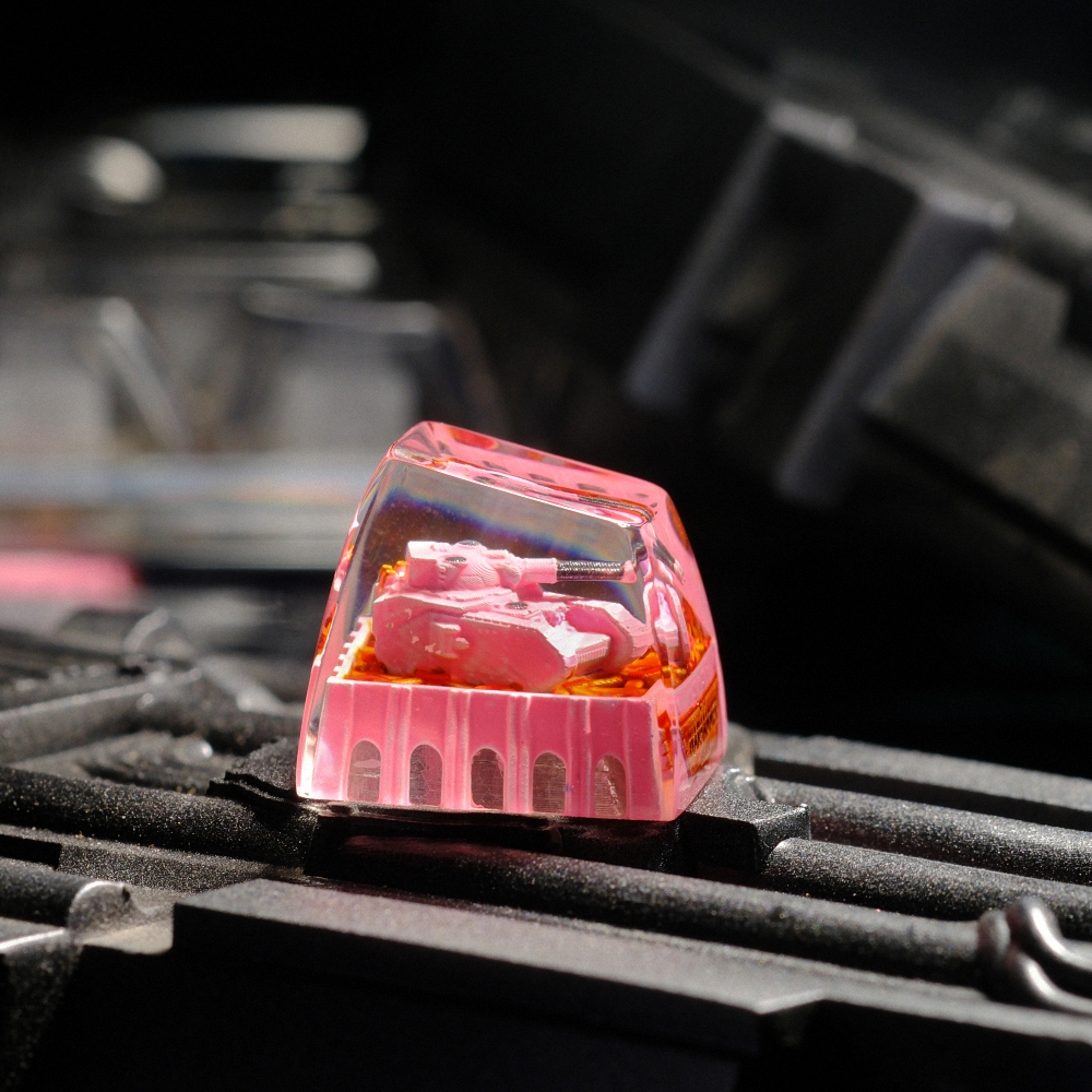 Pink Tank Artisan Keycap Breakwooden