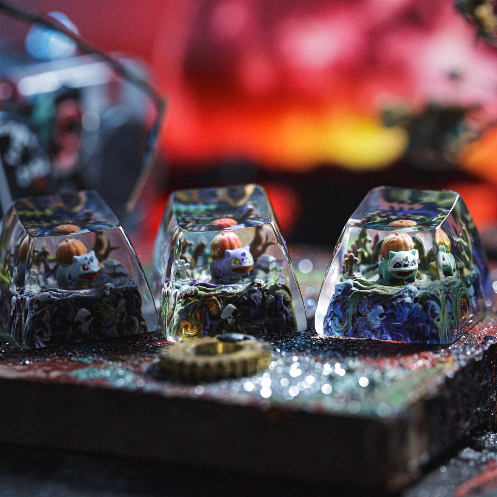 Pokemon - Halloween Bulbasaur Artisan Keycap Breakwooden 2