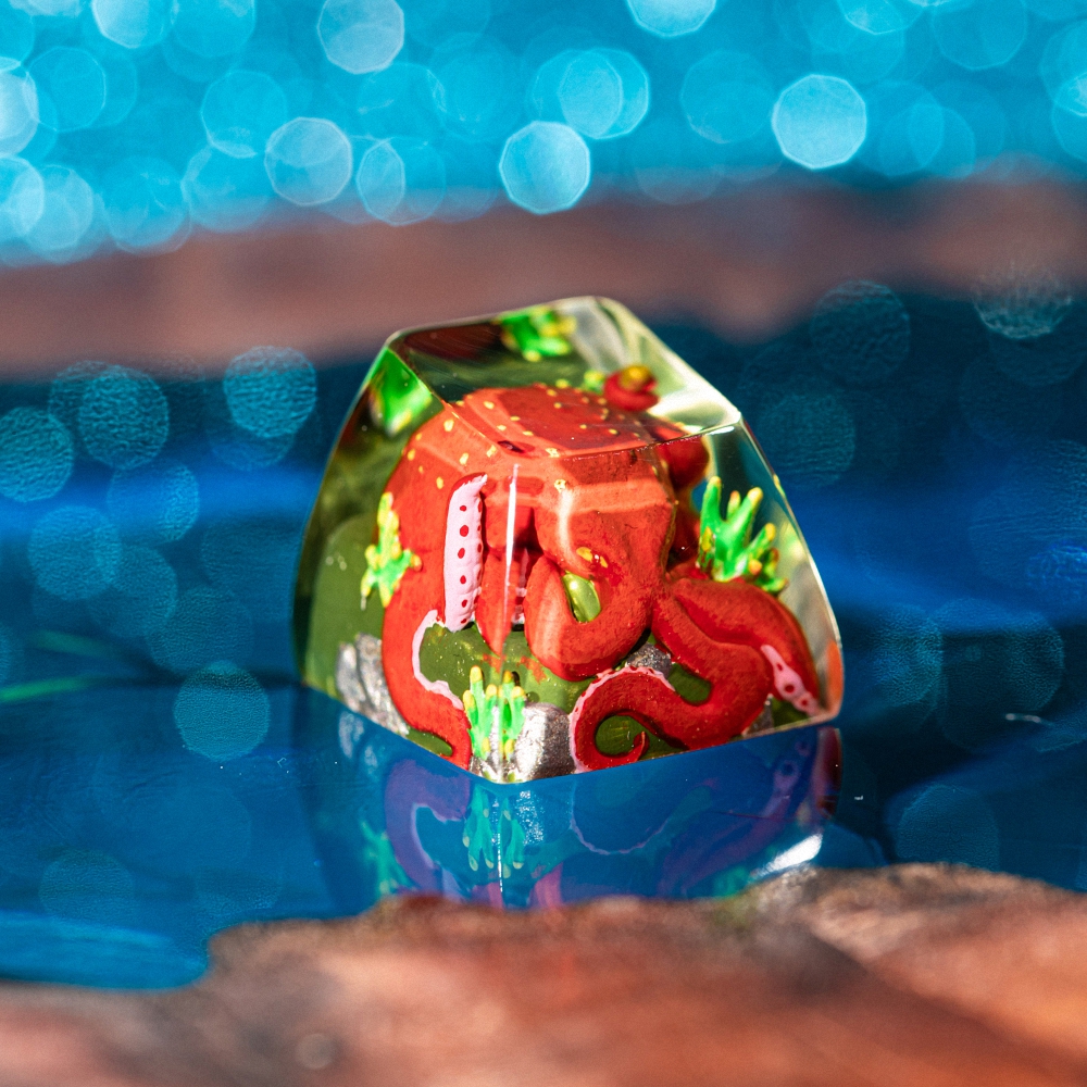 Red Octopus Artisan Keycap Breakwooden