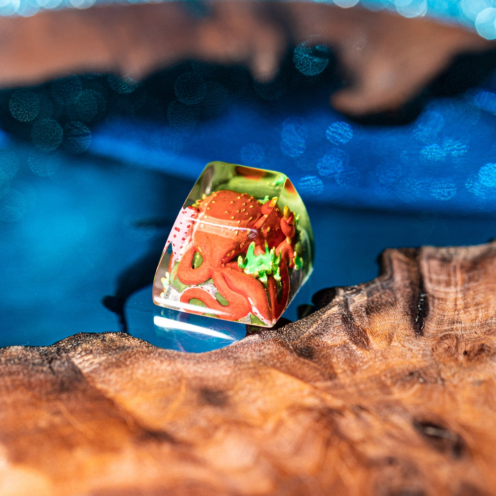 Red Octopus Artisan Keycap Breakwooden