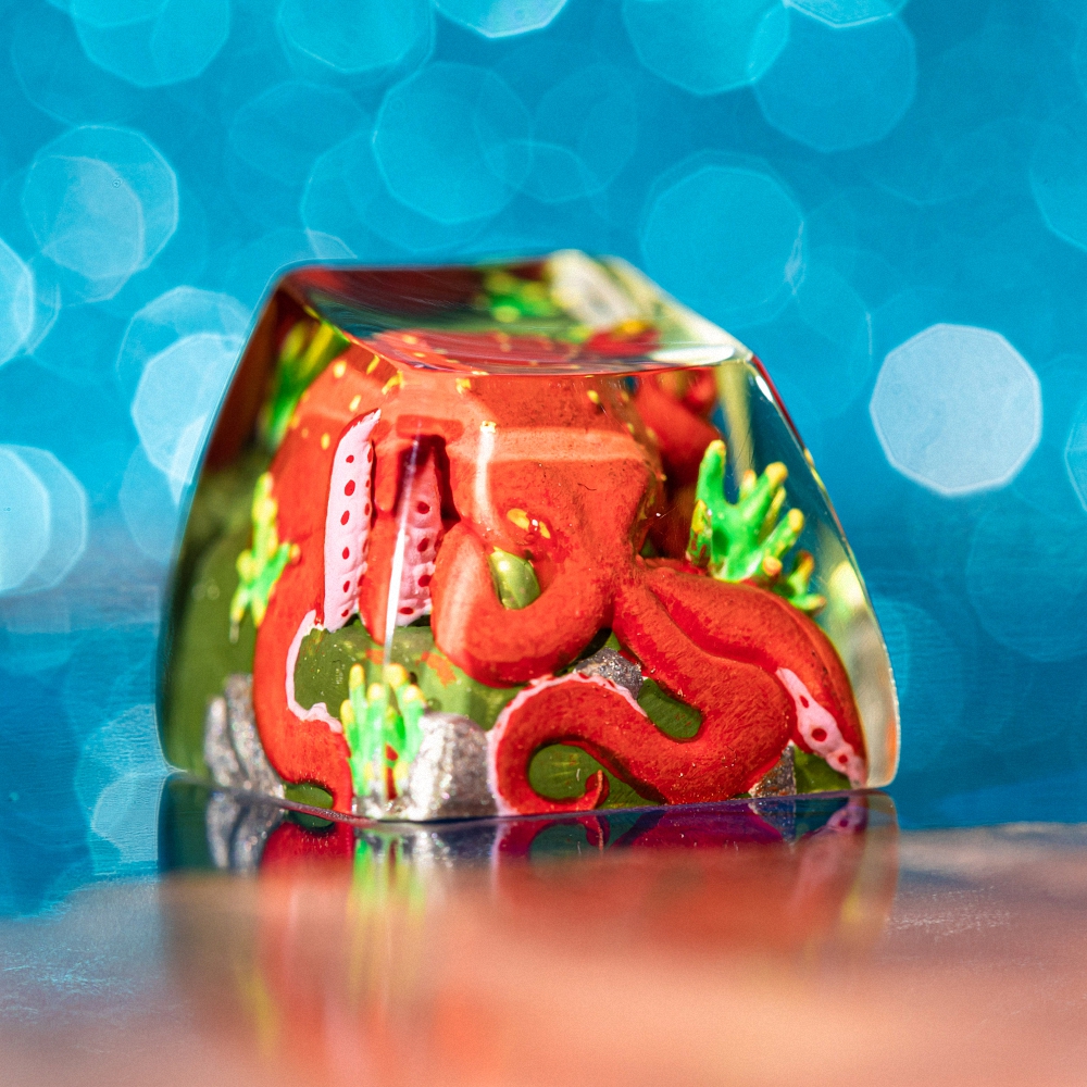 Red Octopus Artisan Keycap Breakwooden