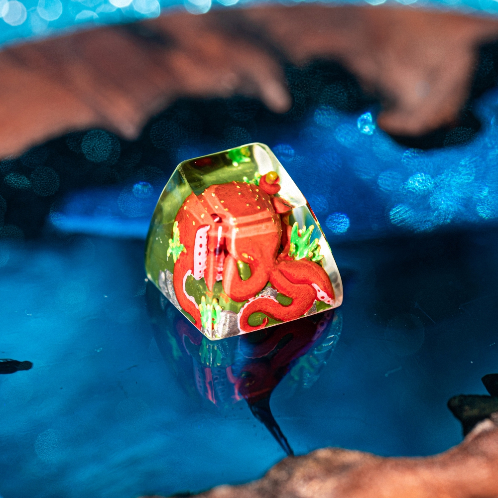 Red Octopus Artisan Keycap Breakwooden
