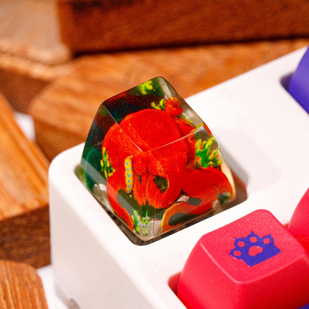 Red Octopus Artisan Keycap Breakwooden 3