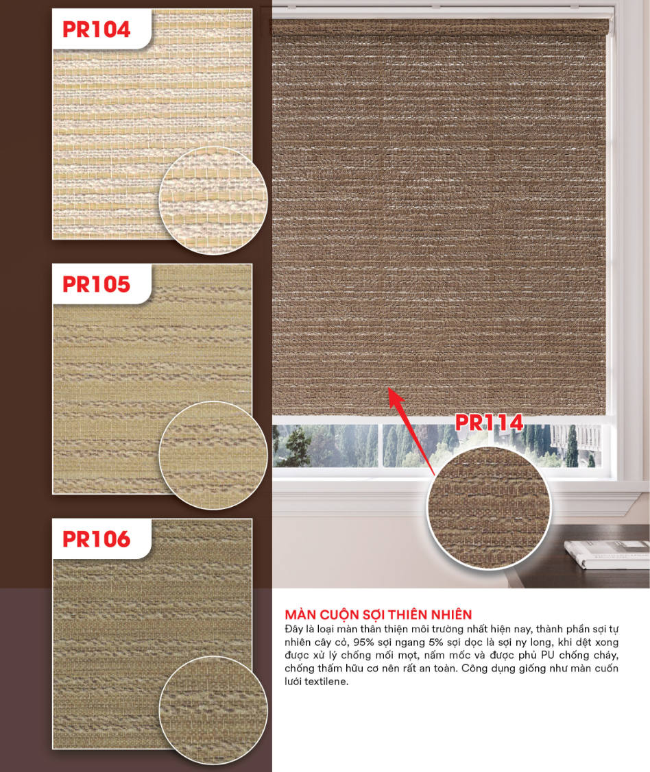 Màn cuốn sợi thiên nhiên PR104 PR105 PR106 PR114