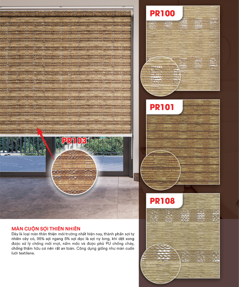 Màn cuốn sợi thiên nhiên PR103 PR100 PR101 PR108