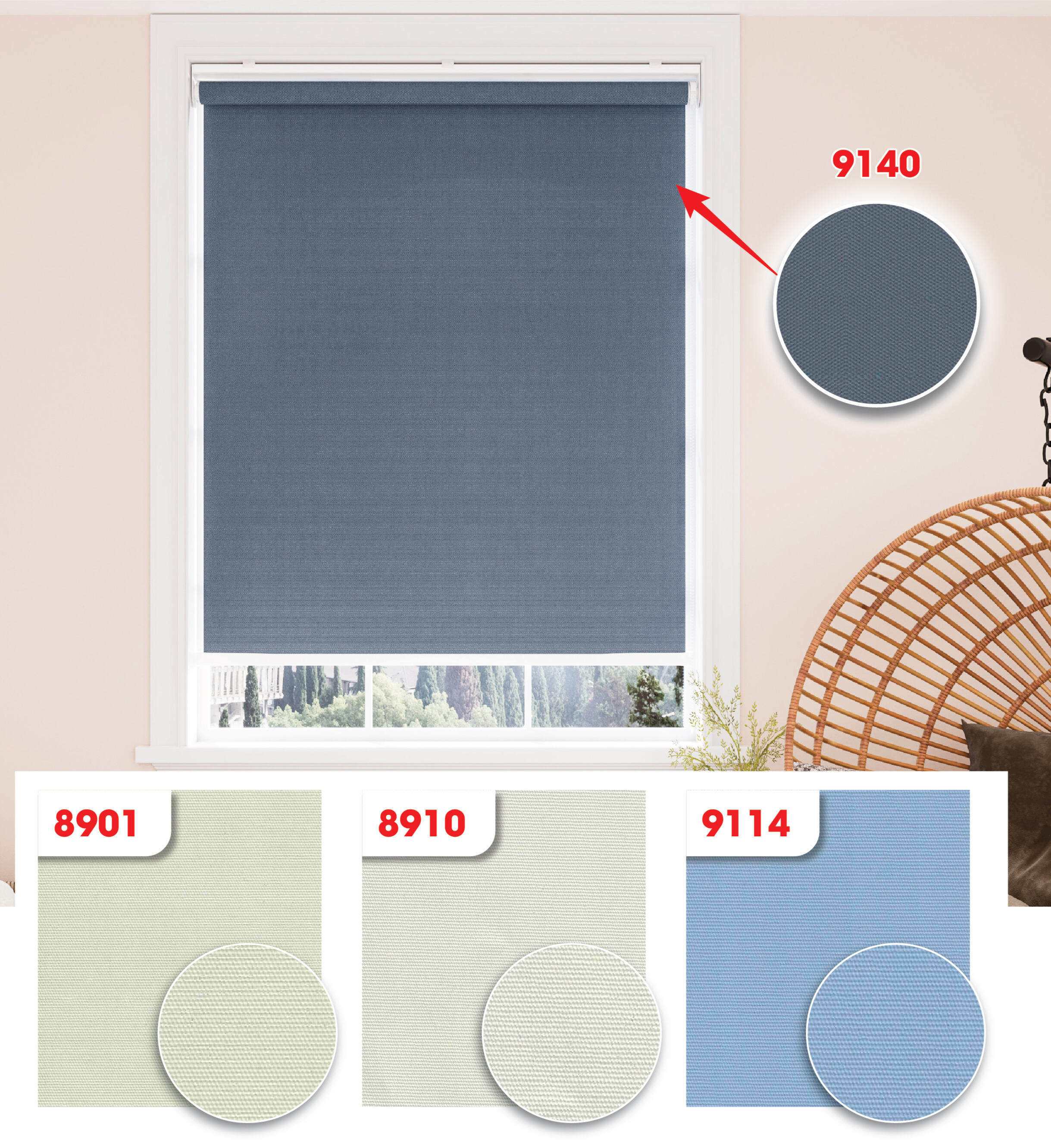 Màn cuốn vải trơn blackout 8901 8910 9114 9140