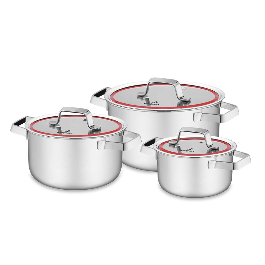 Bộ Nồi 3 Món Inox Liền khối Kalpen Emer EM1, Size 16-20-24Cm