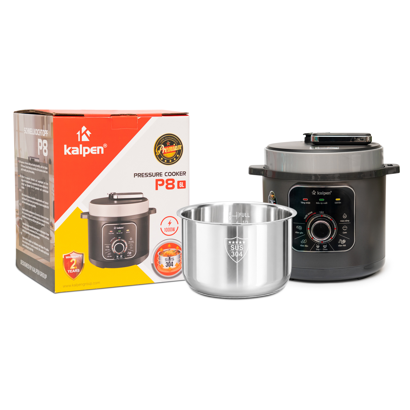 Nồi áp suất điện lòng nồi inox 304- 6L, Núm điều khiển cơ dễ sử dụng KALPEN P8