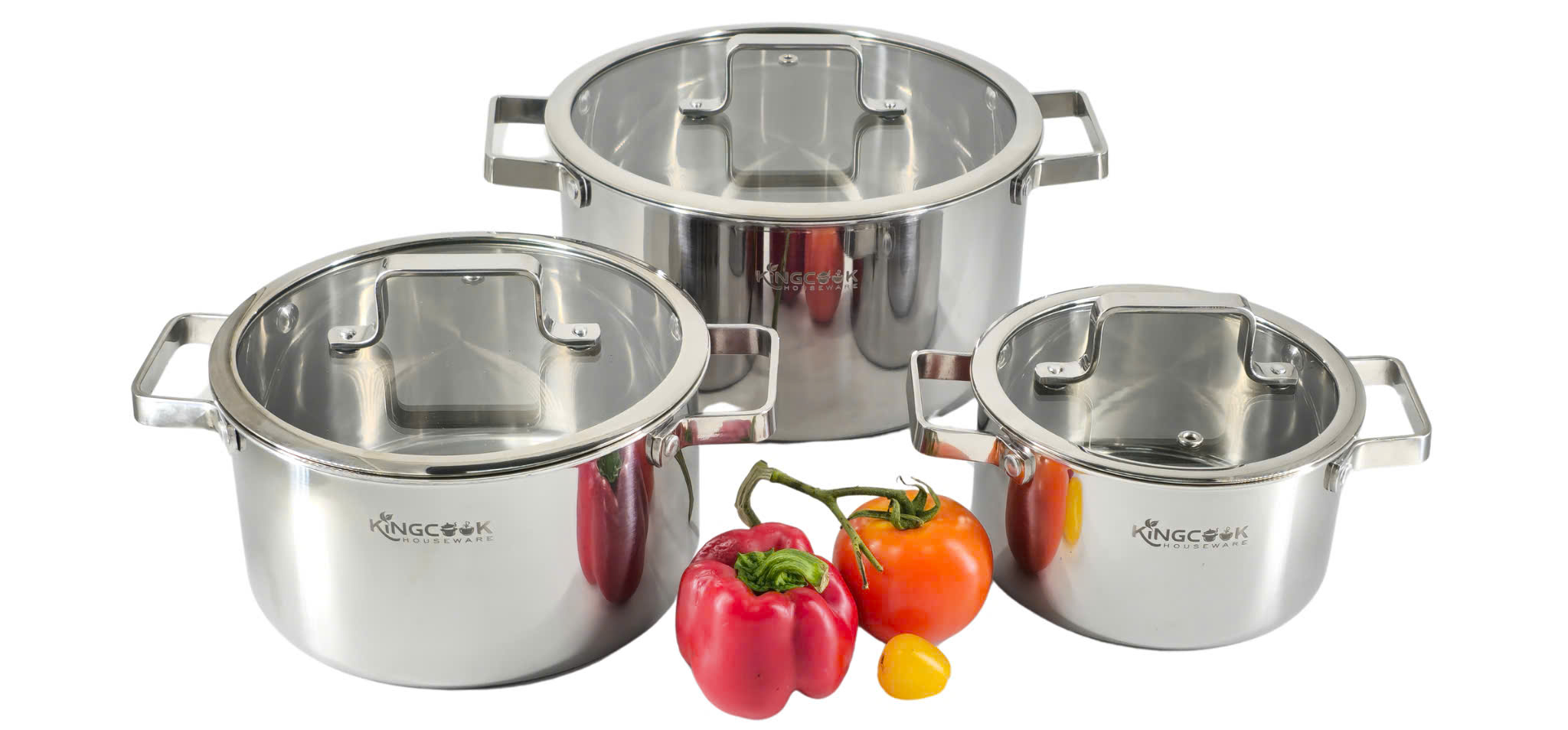 Bộ nồi inox 304 liền khối, 3 nồi size 16-20-24cm KINGCOOK KPS1780, Bảo hành 20 năm