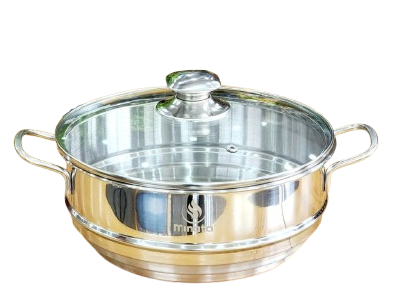 Xửng hấp 3 tầng inox có nắp vung kính MINATA