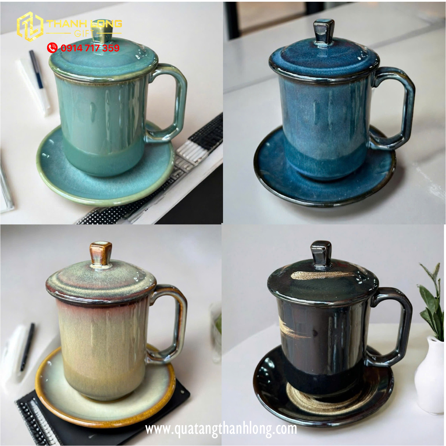 Bộ cốc men sứ hỏa biến in logo theo yêu cầu