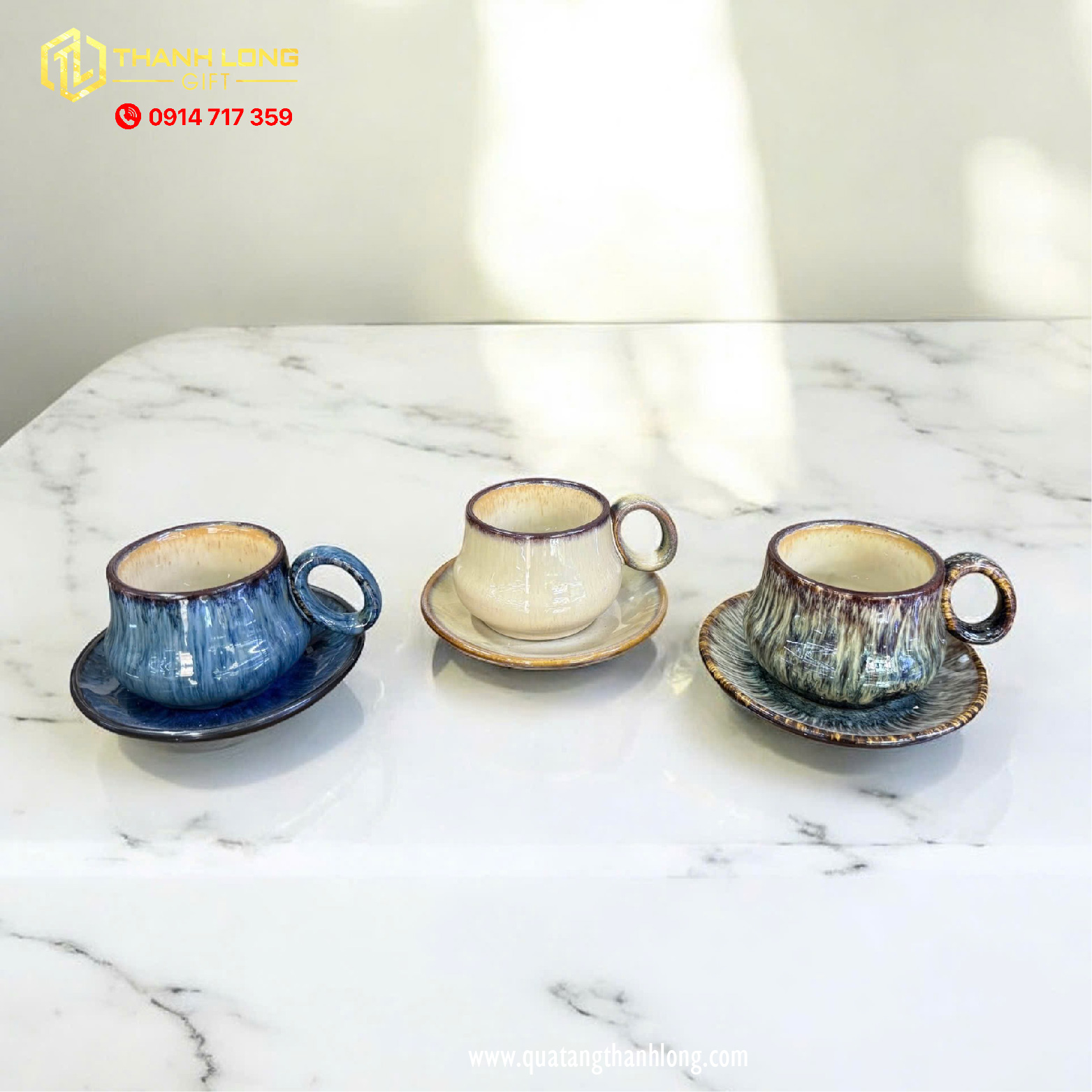 Bộ cốc men sứ hỏa biến in logo theo yêu cầu