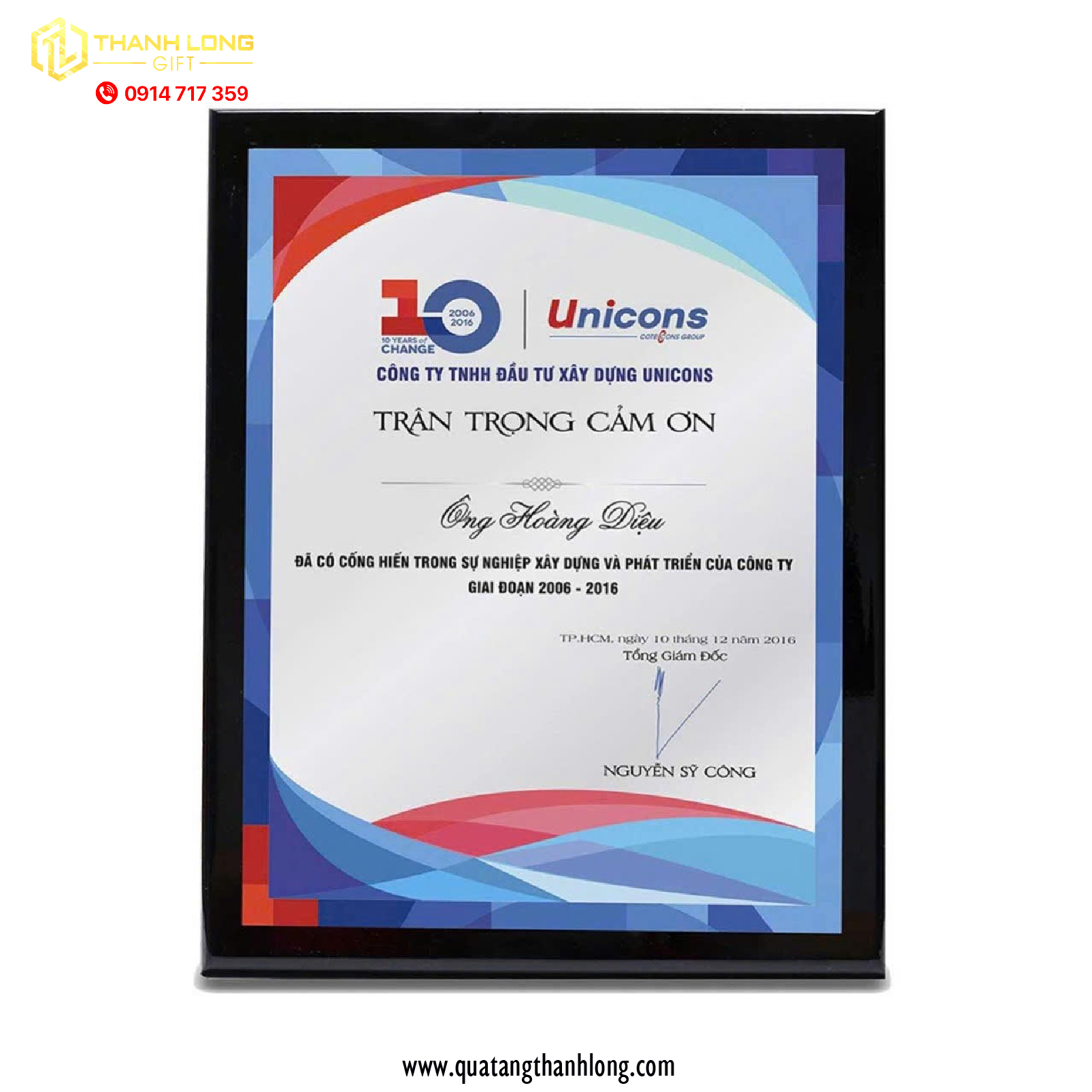 Bảng vinh danh công ty xây dựng Unicons