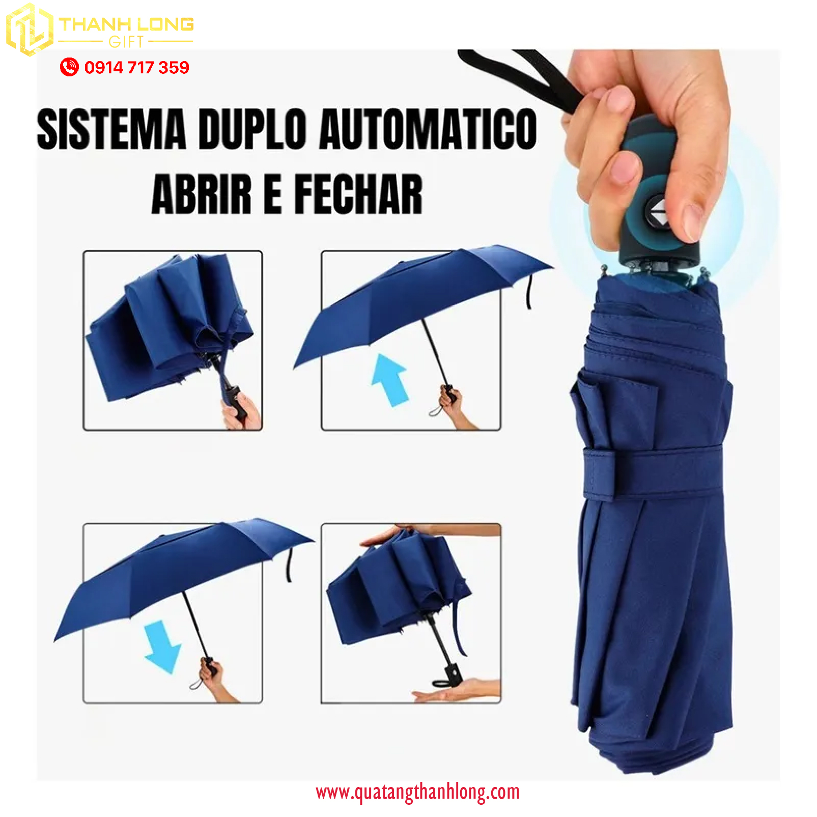 Dù 10 nan tự động hai chiều in logo theo yêu cầu