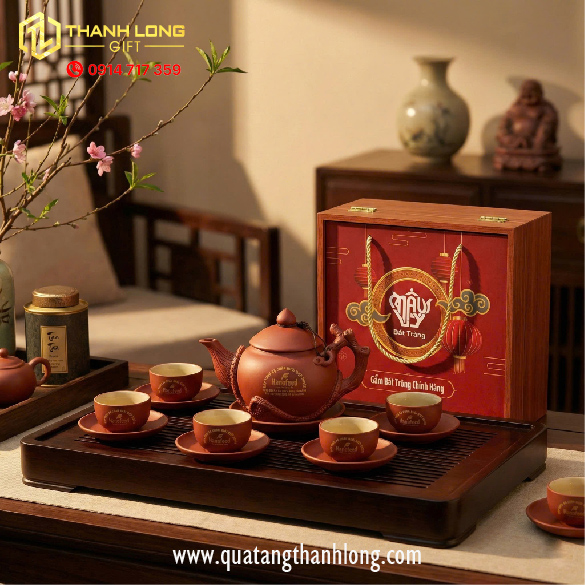 Bộ ấm chén sứ - in logo theo yêu cầu