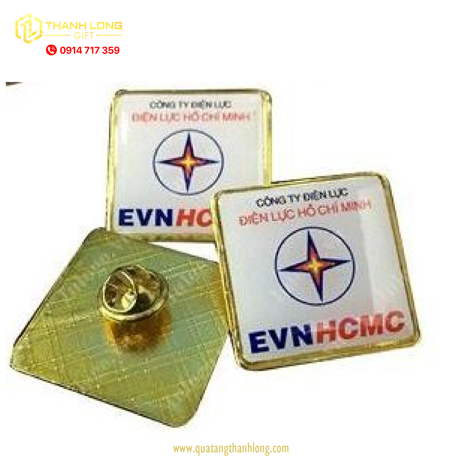 Huy hiệu vuông 3cm gắn gim chuôi