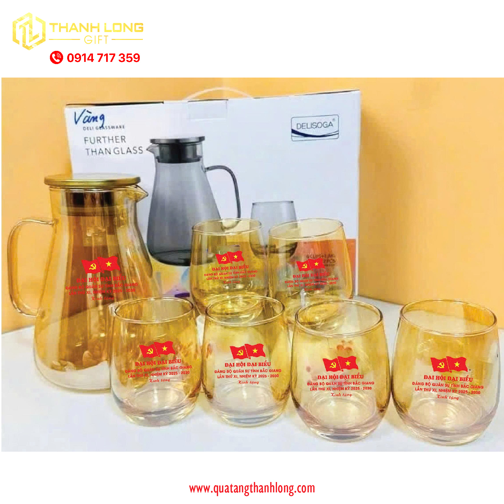 Bộ ly ấm thủy tinh quà tặng Đại hội