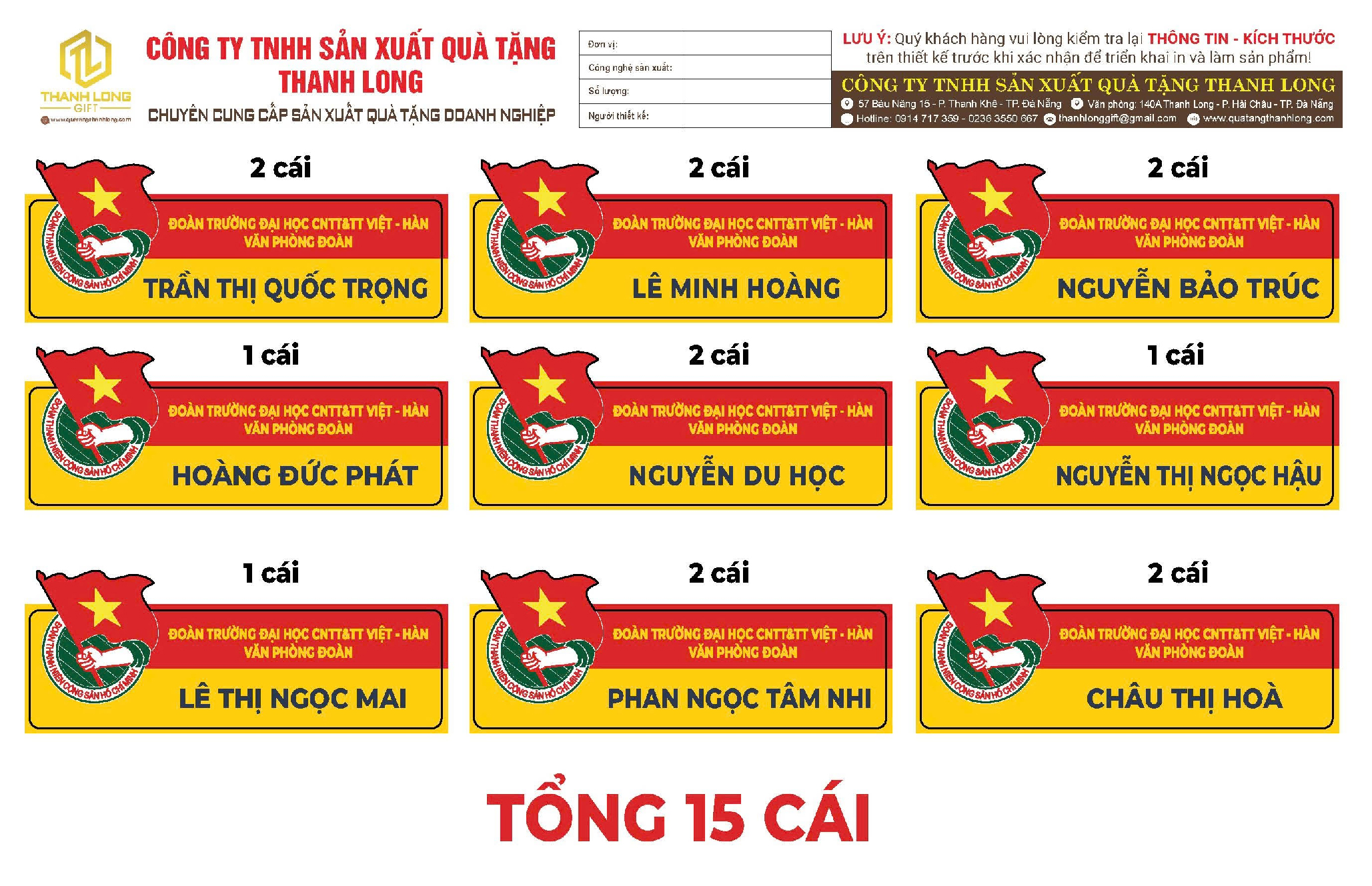 Bảng tên nhân viên thiết kế theo yêu cầu