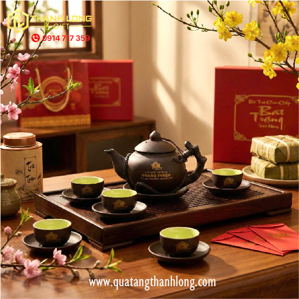 Bộ ấm chén sứ - in logo theo yêu cầu