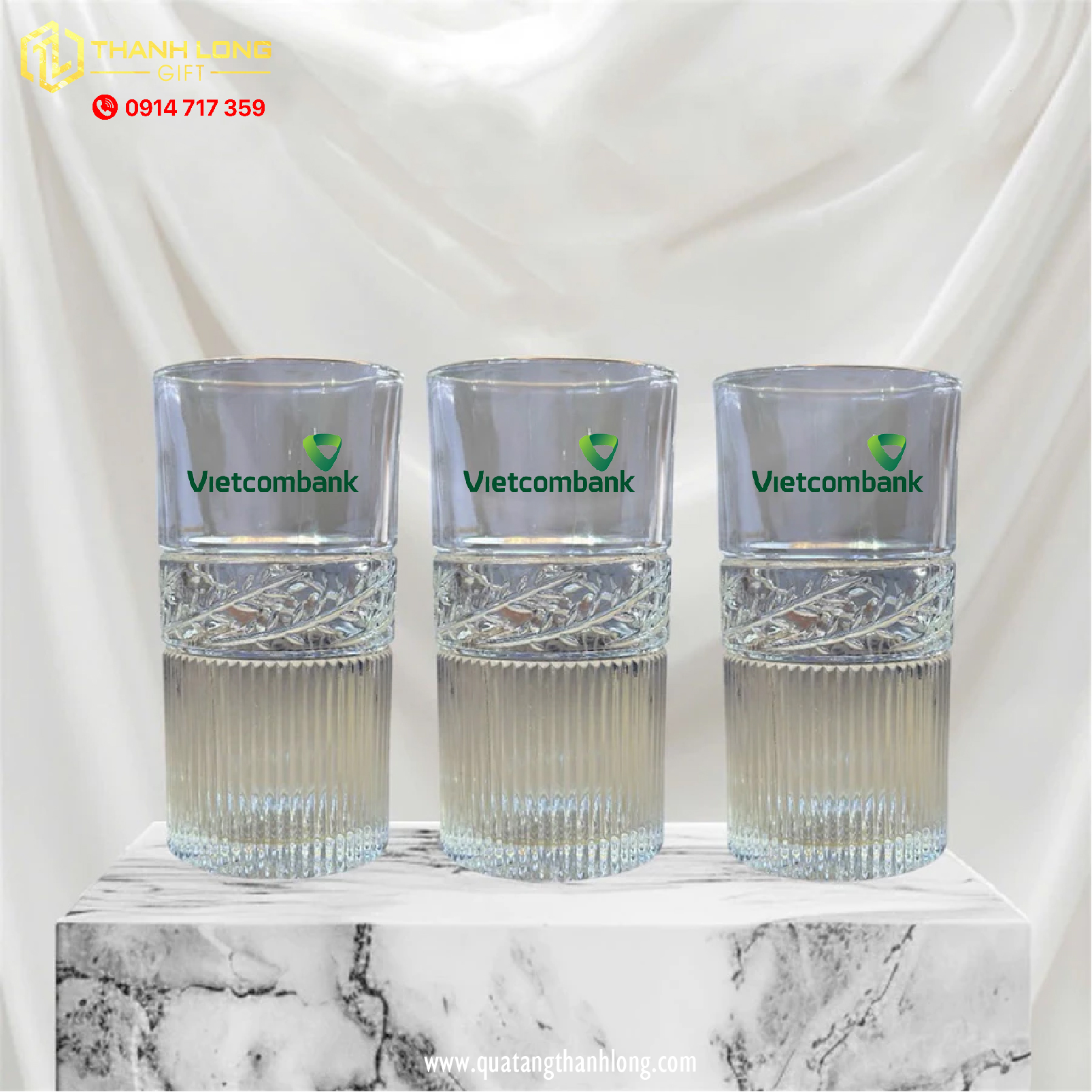 Bộ 6 ly thủy tinh Vietcombank - in ấn thiết kế theo yêu cầu