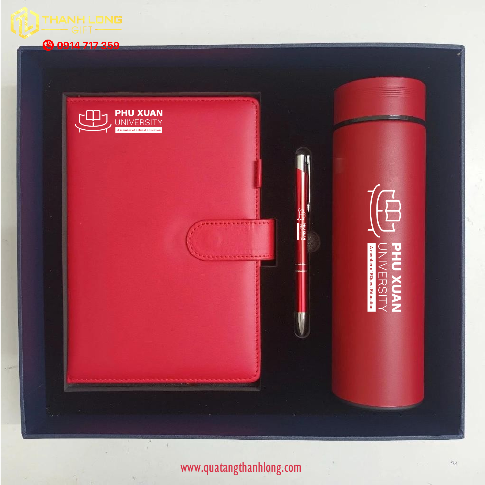 Bộ gift set Sổ da  màu đỏ in logo theo yêu cầu