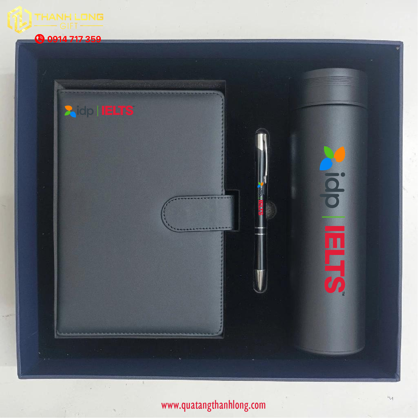 Bộ gift set Sổ da màu đen in logo theo yêu cầu
