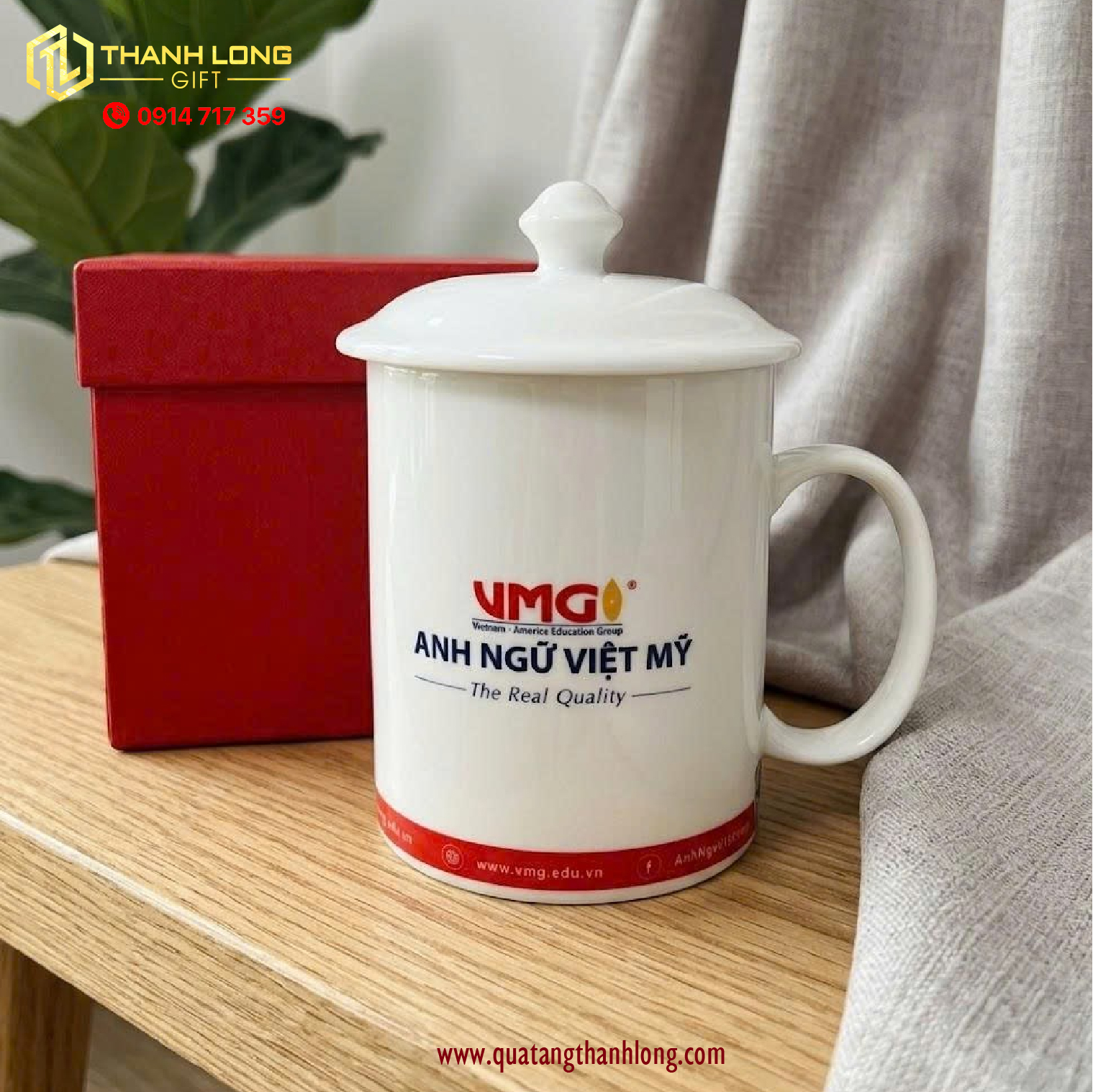 Ly sứ có nắp in logo theo yêu cầu
