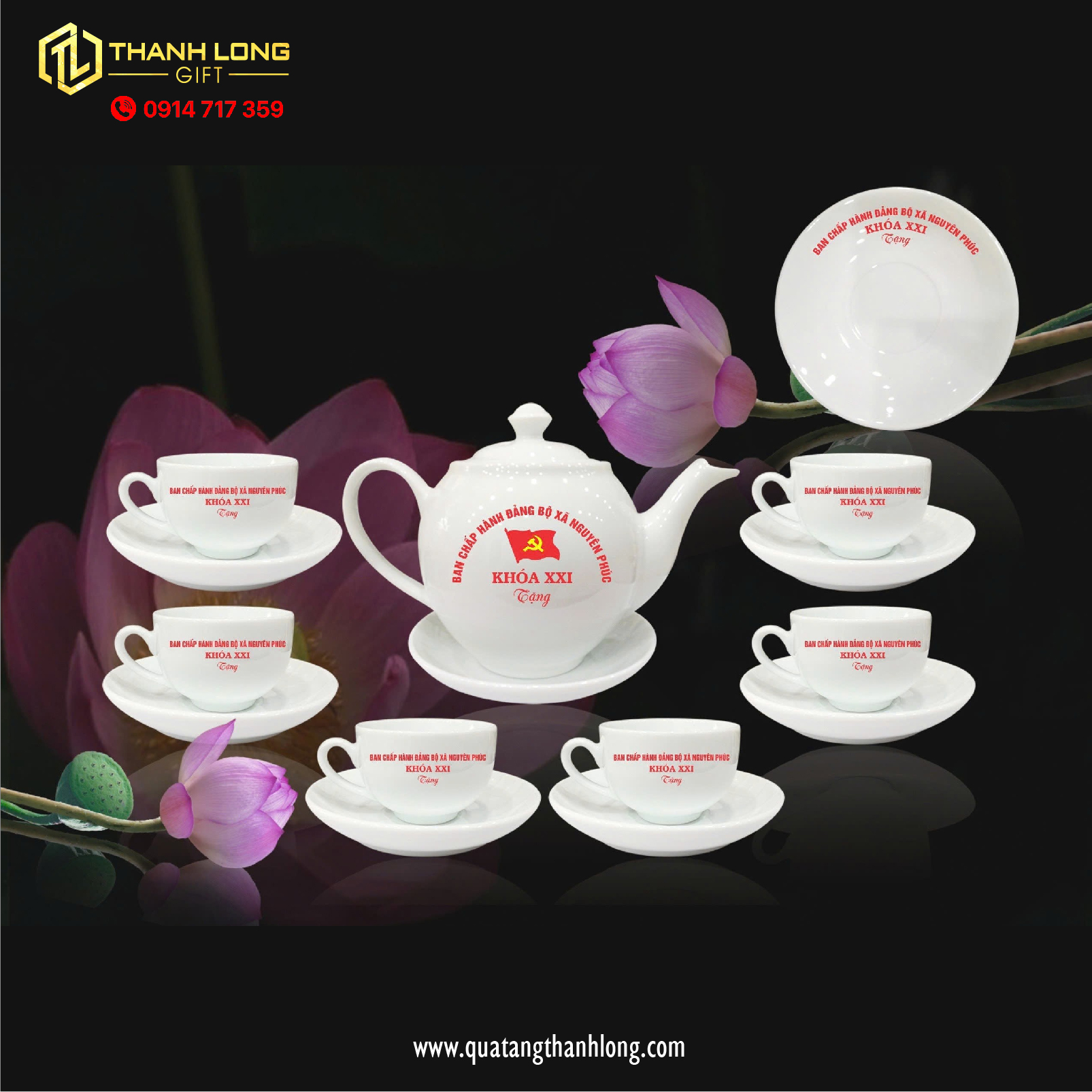 Bộ ấm chén sứ Ban chấp hành Đảng Bộ