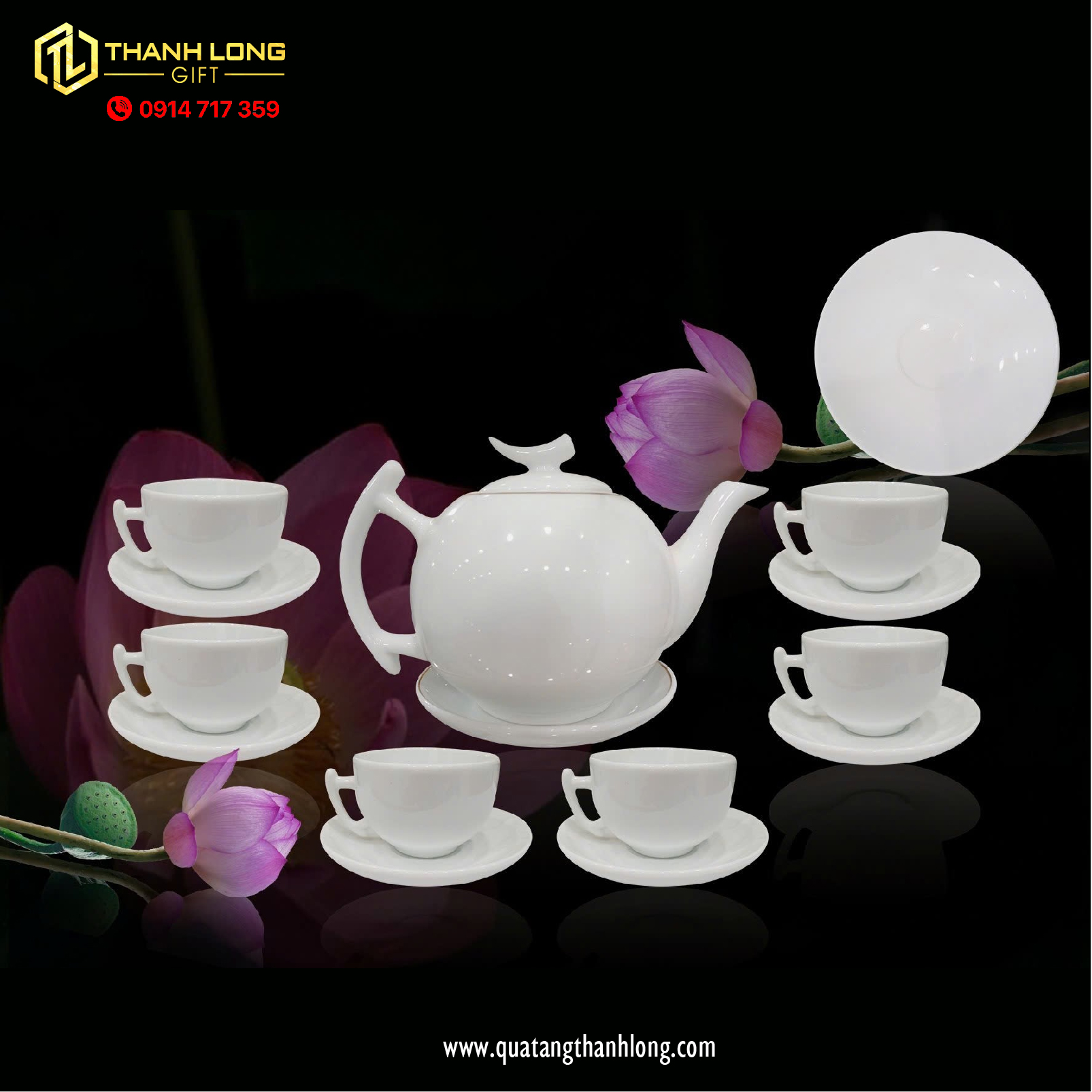 Bộ ấm chén sứ mộc