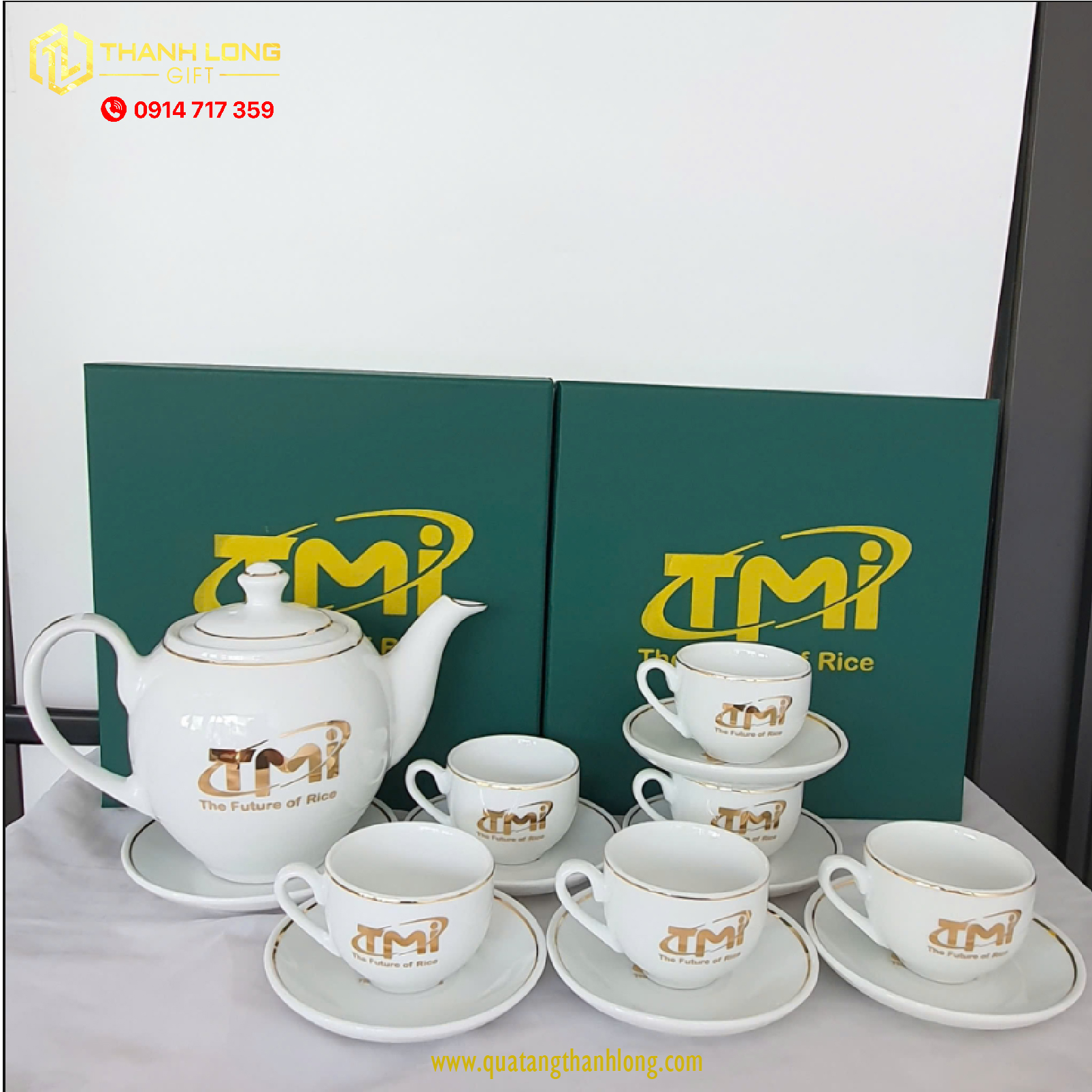 Bộ ấm chén sứ viền Gold TMI
