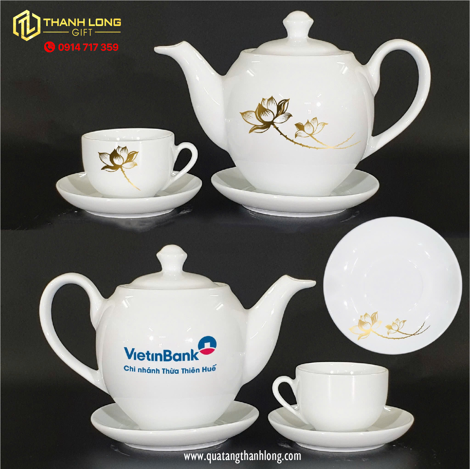 Bộ ấm chén sứ vietinbank hoa sen