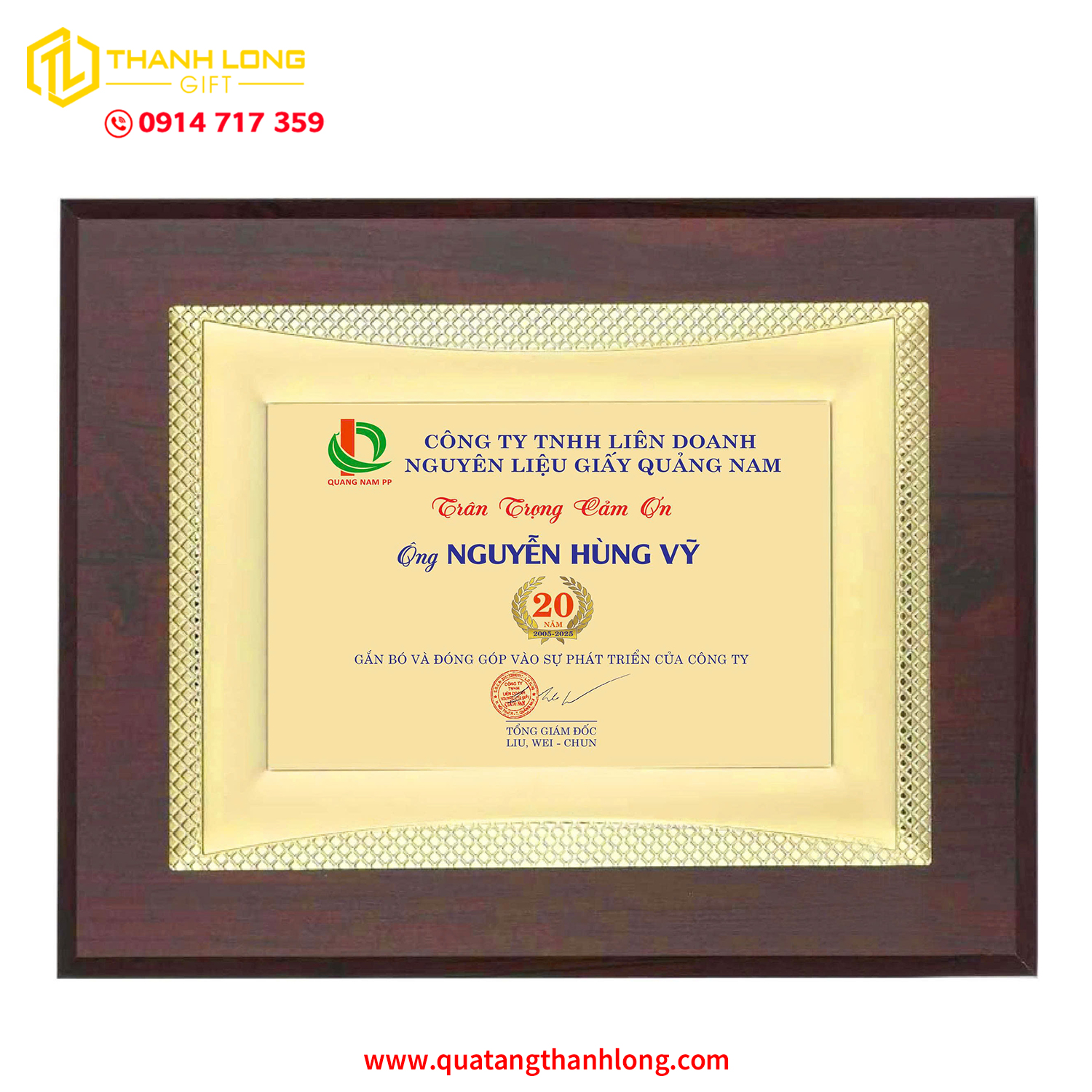 Bảng Vinh Danh Vàng Cao Cấp