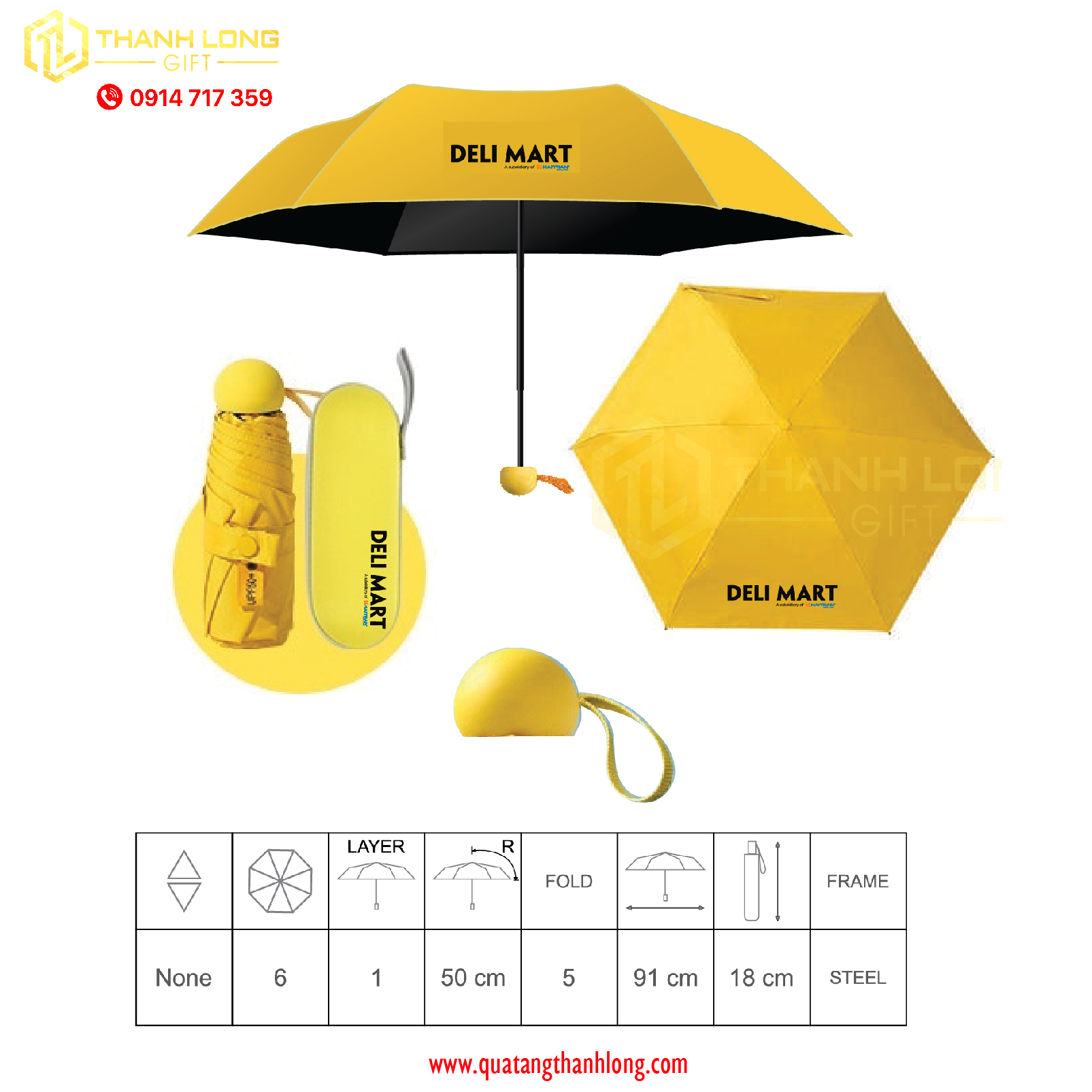 Dù gấp 3 Dù in logo Deli mart
